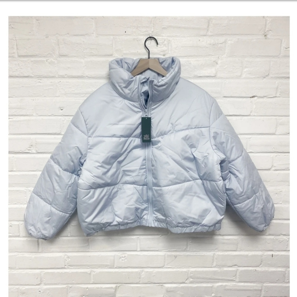 Cropped Puffer Jacket Coat Light Blue Sz XXL